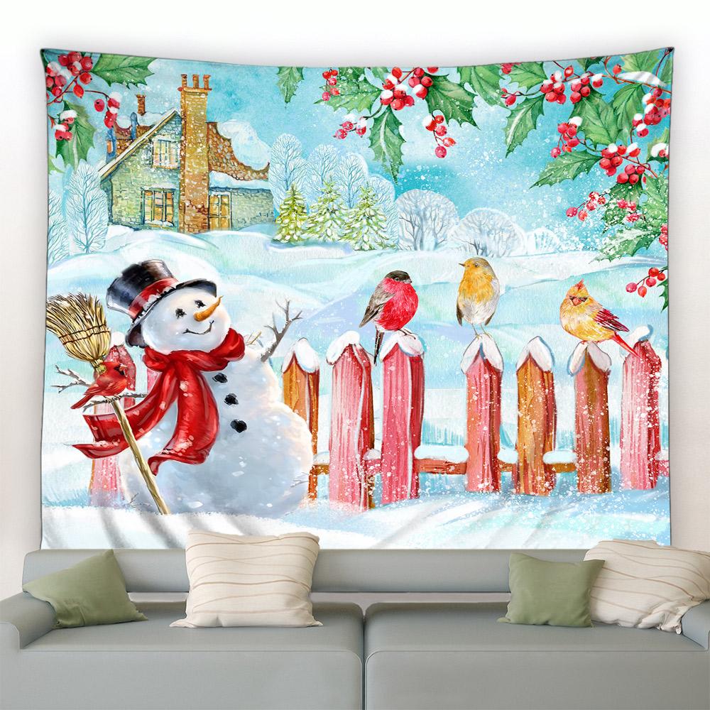 Home Decor Art Wall Hanging Dorm Bedroom Living Room Christmas Tapestry Santa Christmas Tree Ball Gift Fireplace Decoration