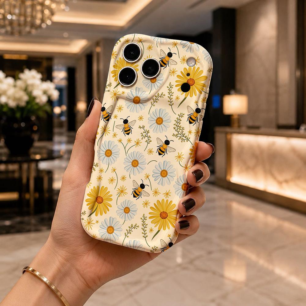 Чехол для телефона Daisy Bee Тонкая ветка Полевой цветок Волнистый край Для iPhone 17 16 15 14 13 12 11 8 7 Plus Pro Max Цветочный Тонкий чехол