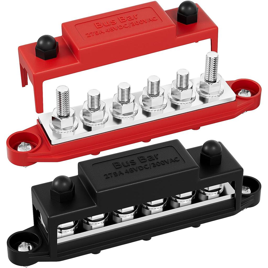 2PCS 275A Busbar Terminal Block Bus Bar 12V Power Distribution Block 6 X M8 for Automotive Sound Audio Car Power Distributor