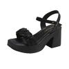 Female Shoes  Open Toe Women's Sandals Fashion Dress Sandals Women Pleated Platform Buckle Strap Chunky Heels Ladies Shoes