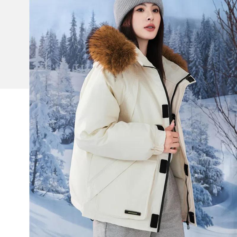 Women's Autumn and Winter Coat Hooded Fur Collar Thickened Loose Windproof Short Women's Jacket