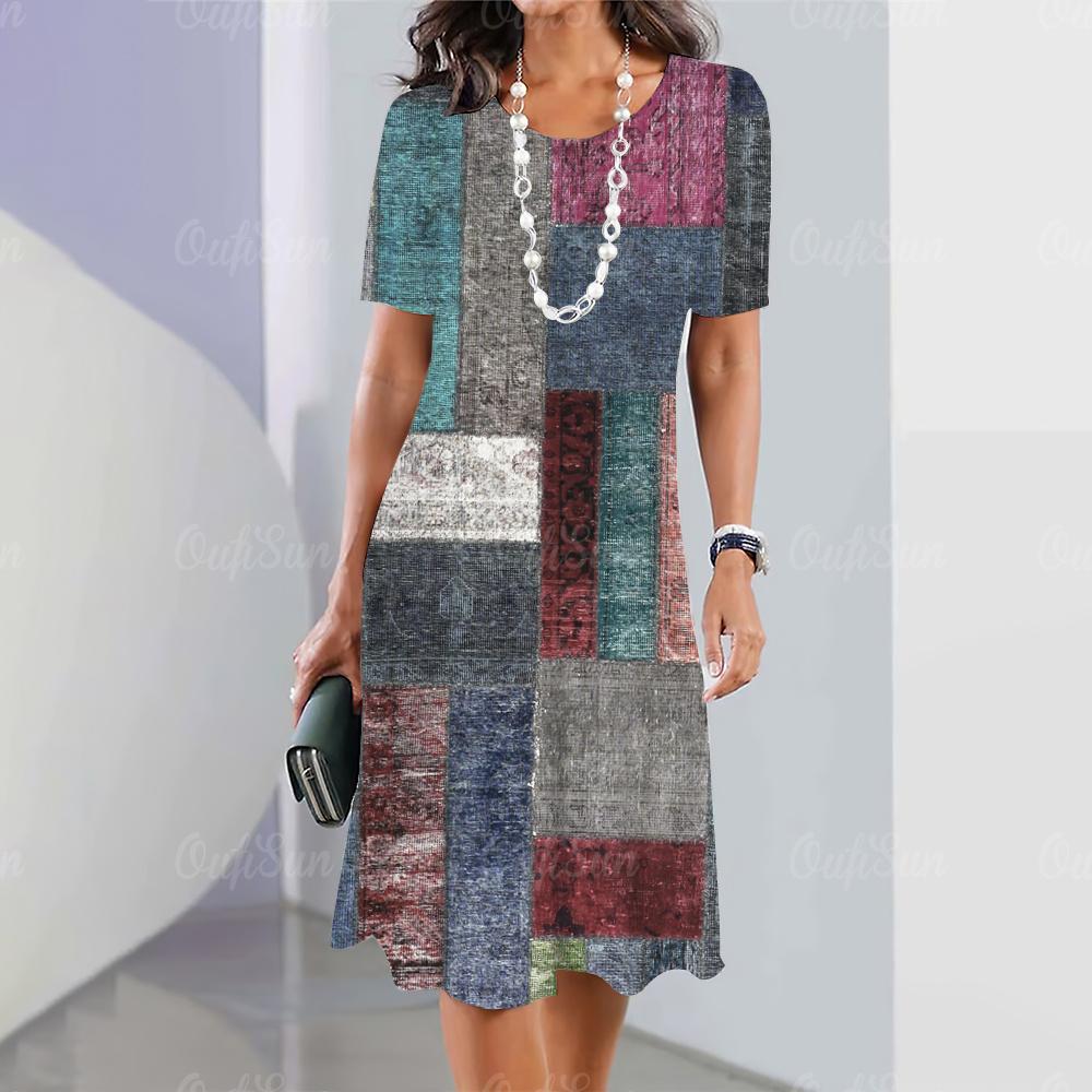 Новые женские платья в полоску с принтом, элегантные повседневные винтажные платья Y2k в стиле бохо, модное платье большого размера с коротким рукавом