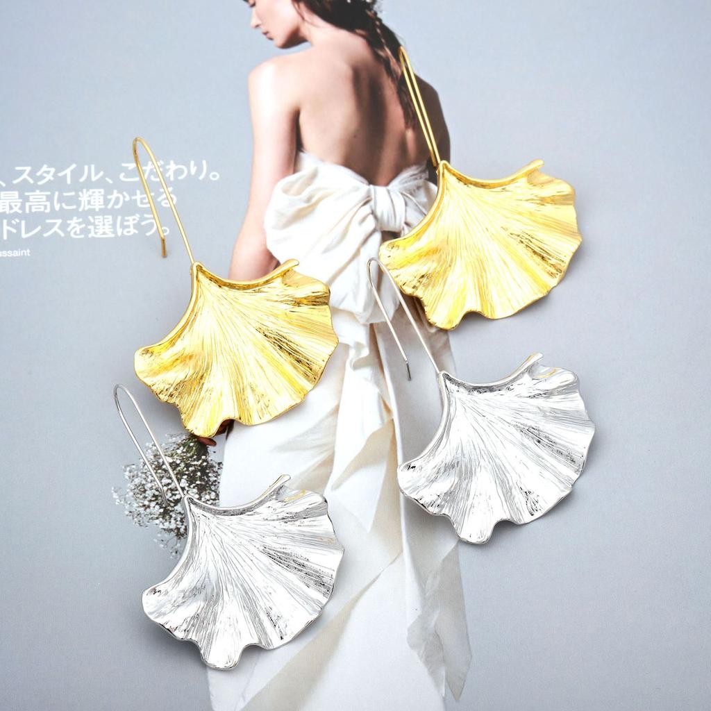 Fashionable, Exaggerated, Simple and Creative, Metallic Texture, Ginkgo Leaf Alloy Earrings and Pendants