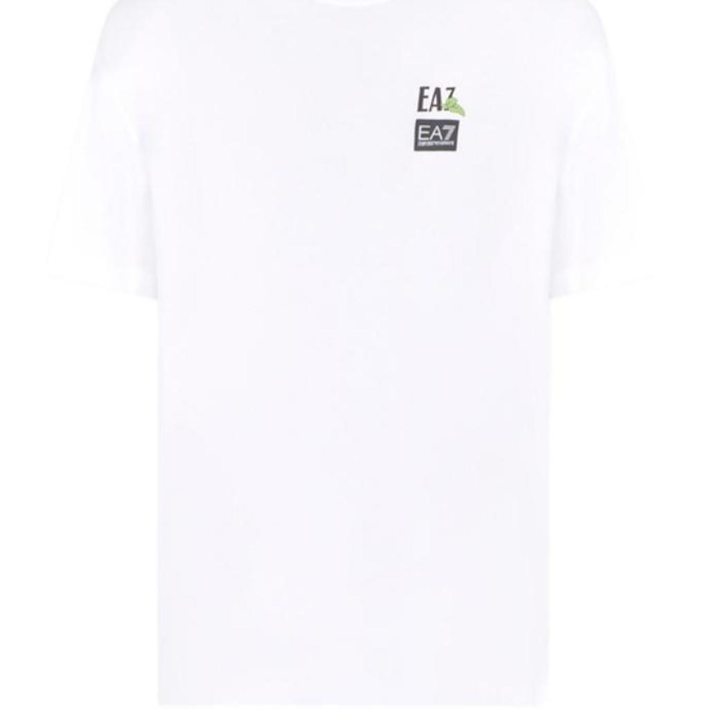 Emporio Armani Мужская футболка с длинным рукавом и принтом букв логотипа SS25, круглый вырез, кремово-белая 7M000118-AF13244-U0002