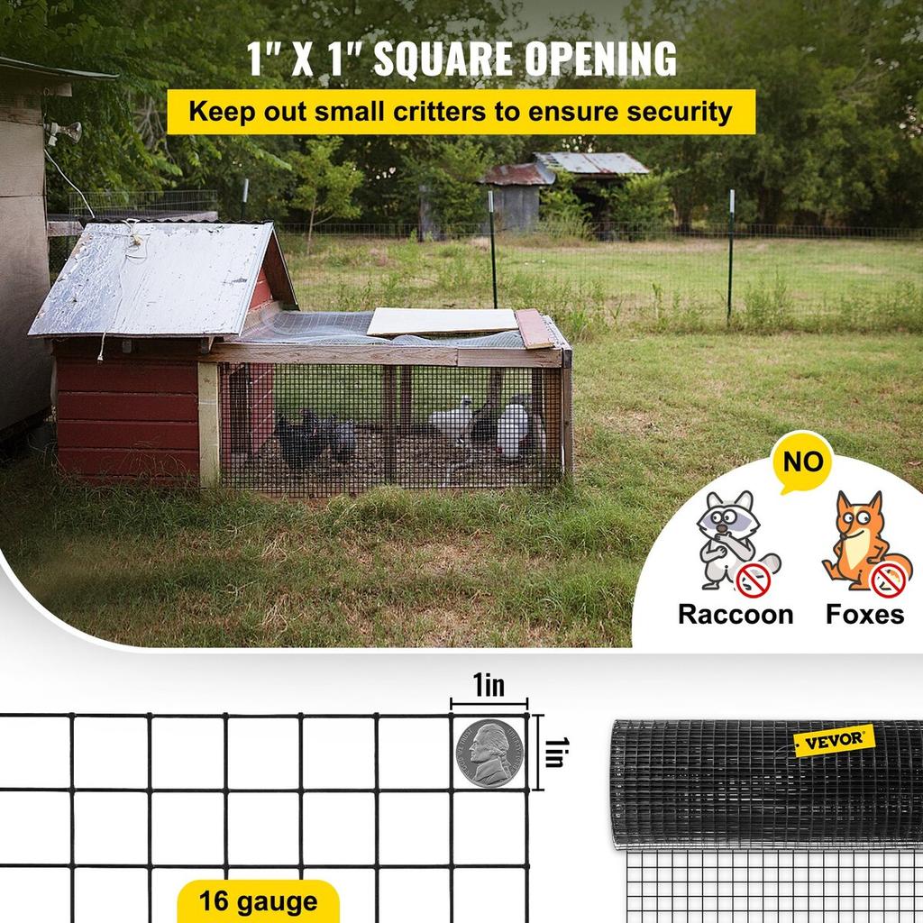 Hardware Cloth, 24\" x 100\' & 1\"x1\" Mesh Size, Galvanized Steel Vinyl Coated 16 Gauge Chicken Wire Fencing with A Cutting Plier & A Pair of Fabric