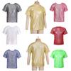 Kids Unisex Girls Boys Casual Dance Clothing Short Sleeve Metallic Shiny Blouse Top