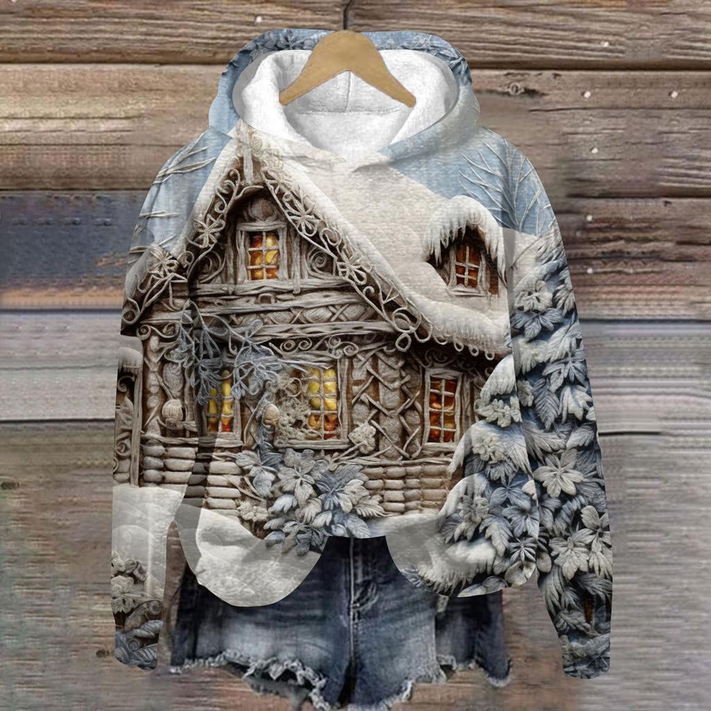 3D Printing Women's Fashion Christmas Print Long Sleeve Loose Hoodie Sweatshirt Top