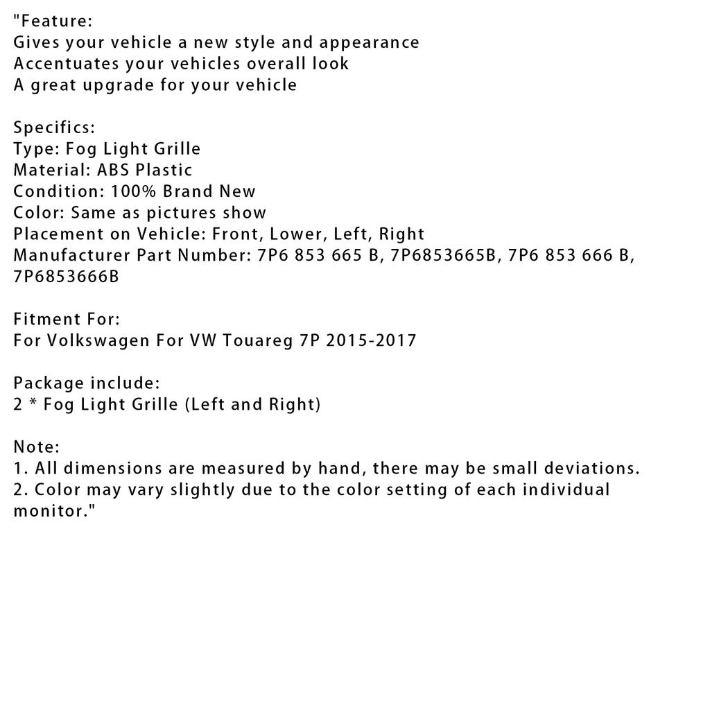 2 шт. Передняя нижняя накладка решетки противотуманной фары подходит для VW Touareg 7P 2015-2017