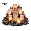 LED Candle Decoration Christmas Centerpiece with Artificial Cedar Pine Cones And Red Berries, Mantel Decorations Flameless Winter Holiday Table