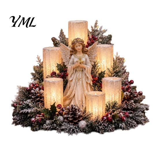LED Candle Decoration Christmas Centerpiece with Artificial Cedar Pine Cones And Red Berries, Mantel Decorations Flameless Winter Holiday Table