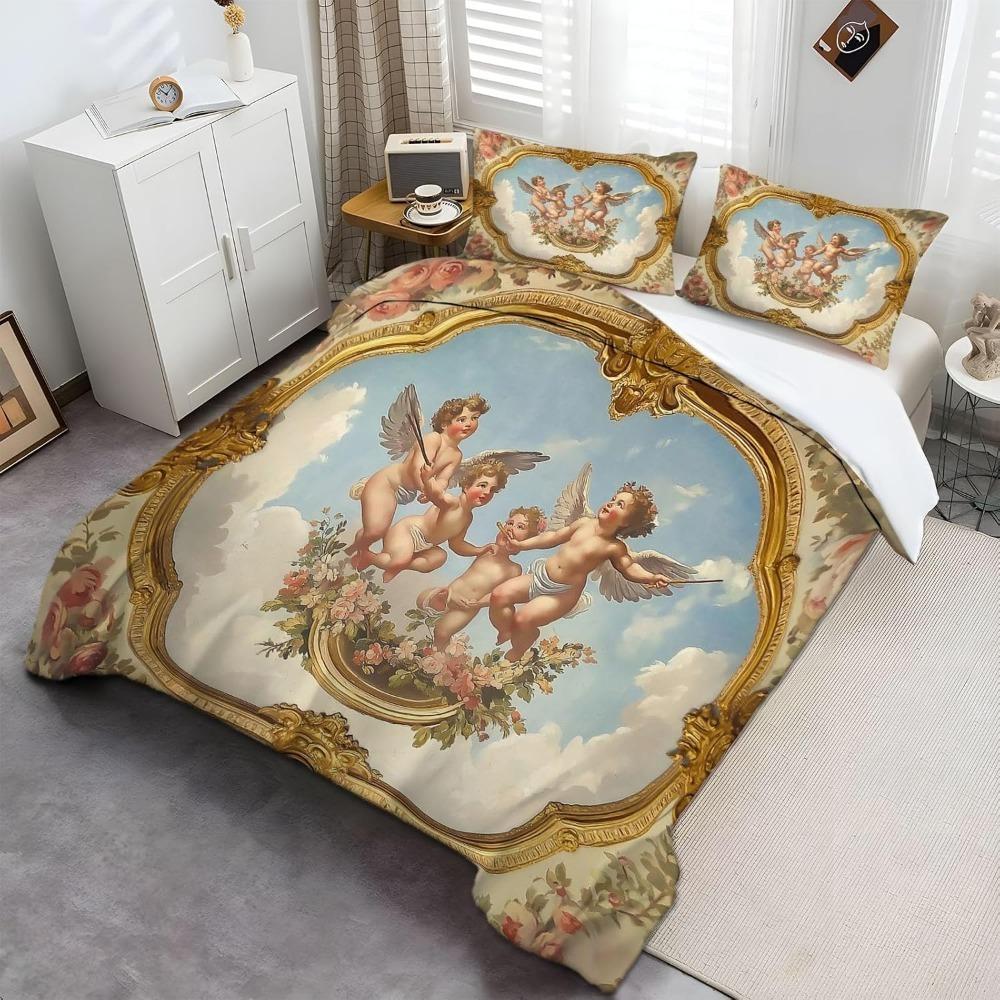 Комплект постельного белья Retro Angel Antique Roman Art из микрофибры, детский комплект постельного белья для подростков и взрослых, 3 предмета (пододеяльник).