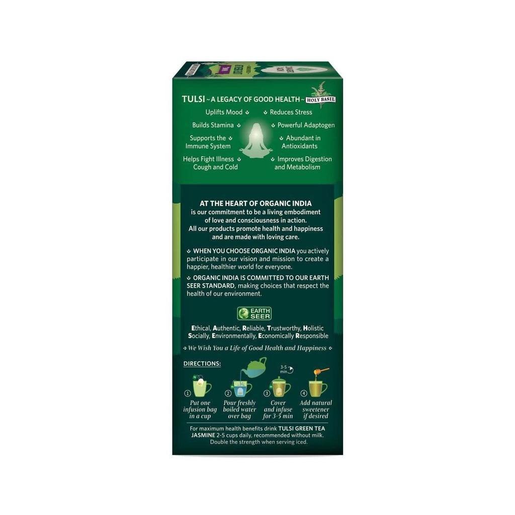 Зеленый чай с Тулси и Жасмином (25 пак, 1,8 г), Tulsi Green Tea Jasmine,  Organic India