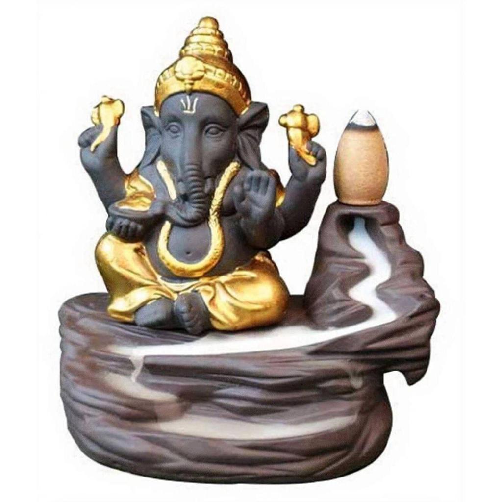 Ganesh Golden Smoke With 10 Cones, Polyresin Statue B_5 Decorative Showpiece - 8 Cm  (Polyresin, Clear, Multicolor)