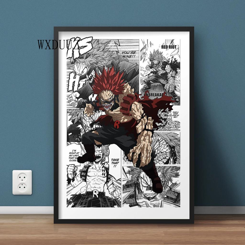 Винтажный аниме-фигурка «Мой герой Академии», черно-белый постер Izuku/Shoto, настенное искусство Kawaii, домашний декор, холст, постеры