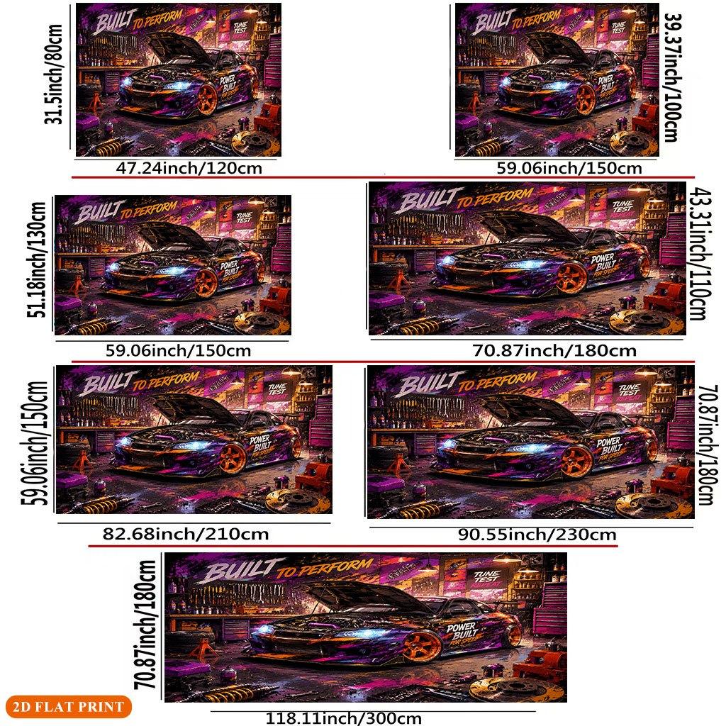 1 piece of 2D flat banner, modified racing car garage, polyester fiber materialdjh