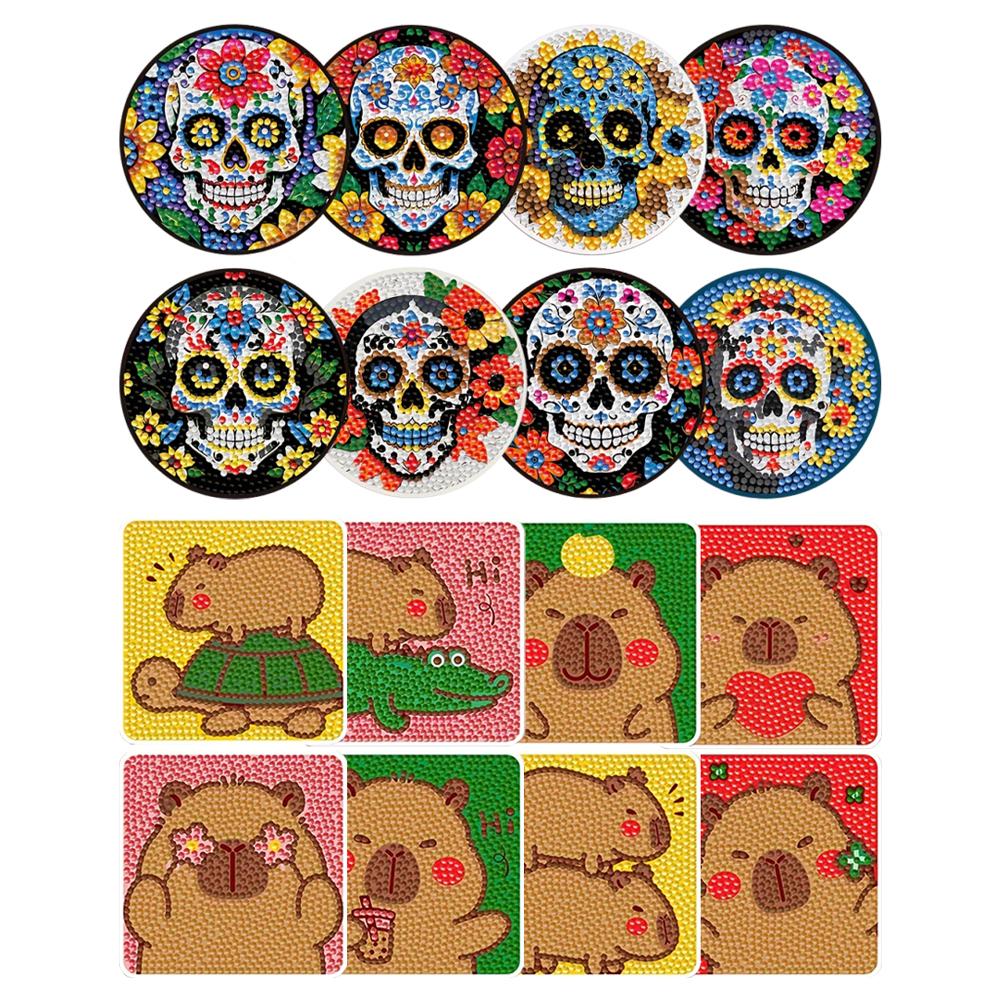 8 Pcs DIY Diamond Painting Coasters Kits DIY Coaster Diamond Art Kits for Beginners Adults Art Craft Supplies
