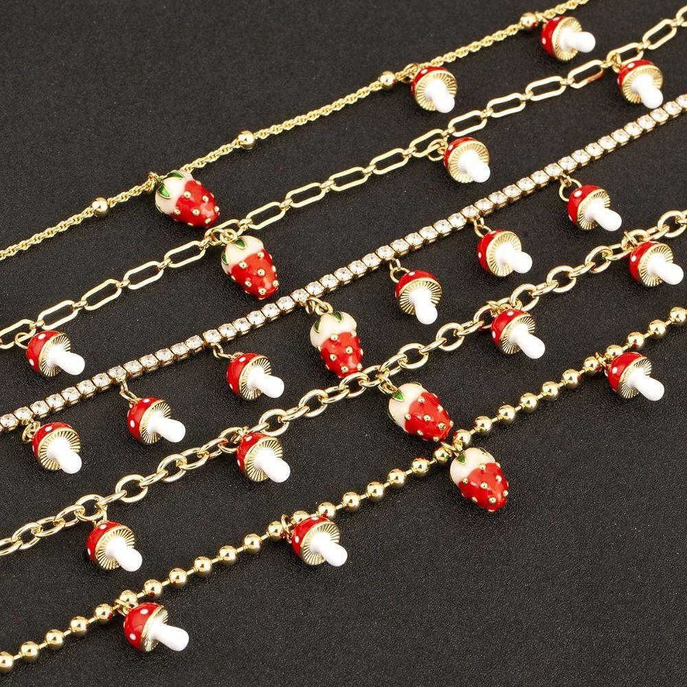 Mushroom Shape Strawberry Necklace Copper Zircon Sweet Necklace Simple Necklace For Girl