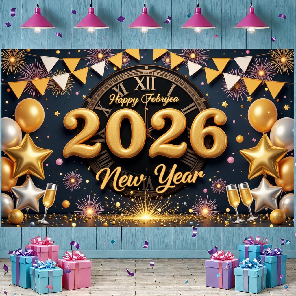 2026 Праздничная витрина Блестящие акценты 2026 Праздничный фон 2026 Витрина мероприятия Цветные шары Фон для вечеринки в честь Нового года
