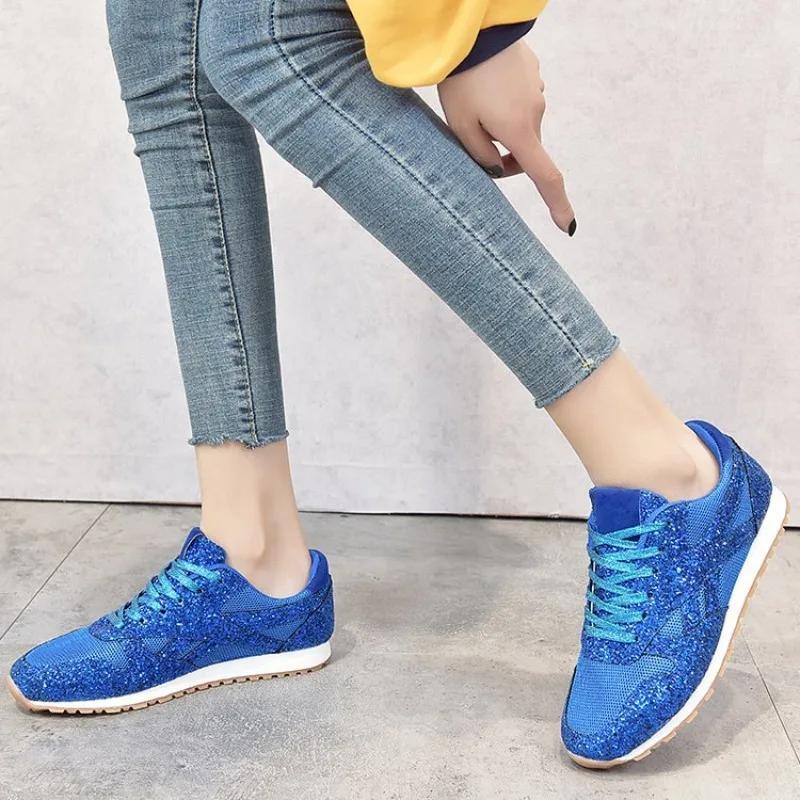 Женские кроссовки, блестящие, осенние, балетки, размер плюс 43, сетчатые, дышащие, женские, теннисные, кроссовки, женские, на платформе