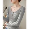 Spring Long Sleeved Slim Fit Base Shirt Button Down T-shirt Top For Women