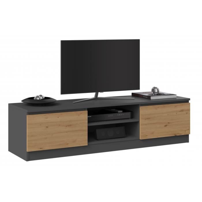 TIVOLI - Meuble TV style moderne - 140x40x36cm - 2 niches + 2 portes - Rangement matériel télé/audio