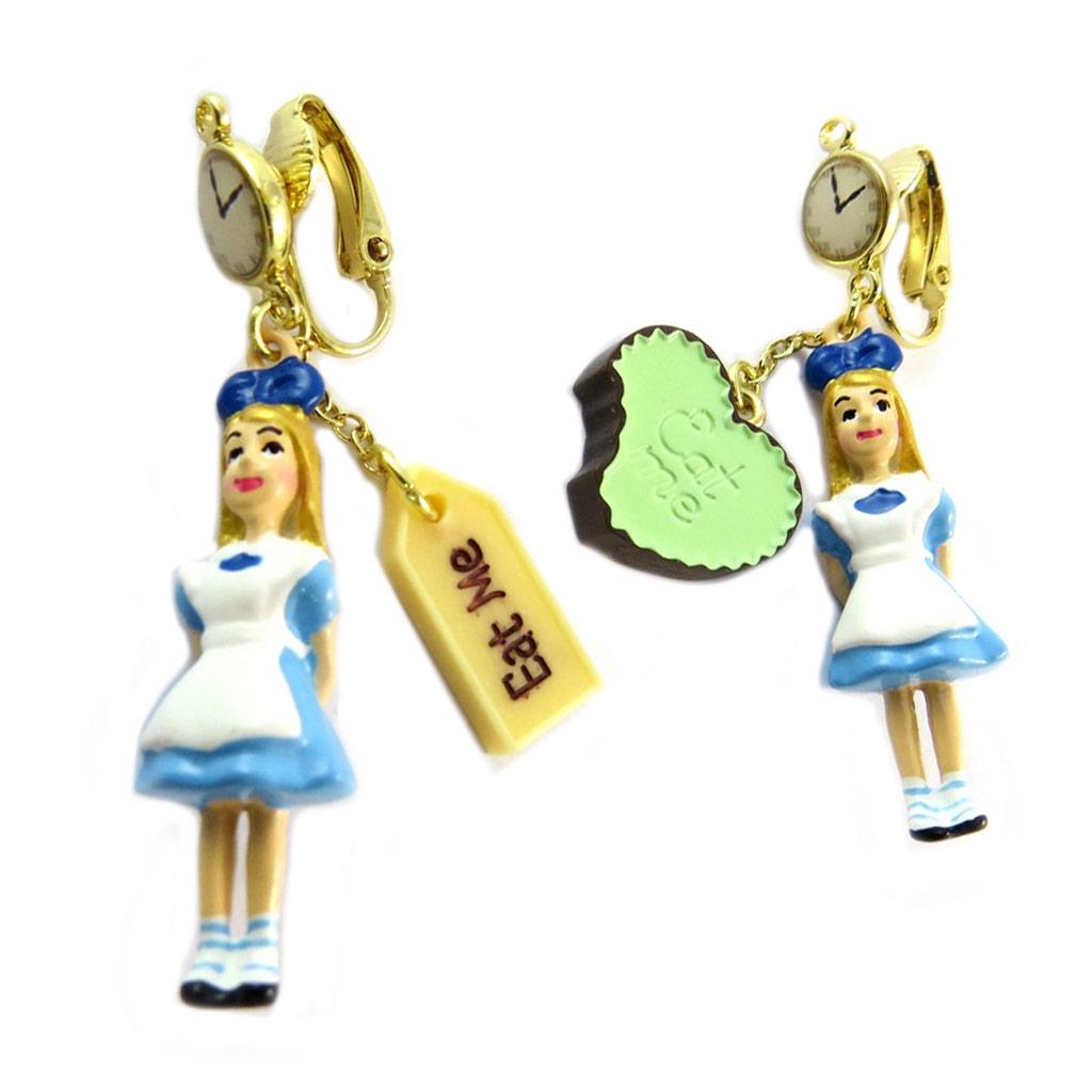 Les Trésors De Lily [P2049] - Серьги-клипсы ручной работы 'Monde Merveilleux' (Алиса), синее белое золото - 55x10 мм