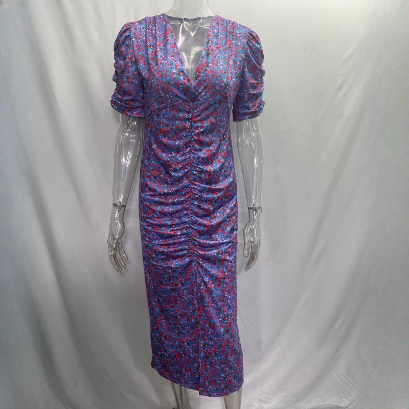 GMXIA Spring/Summer Short Sleeve Floral Dress Deep V-Neck Dresses