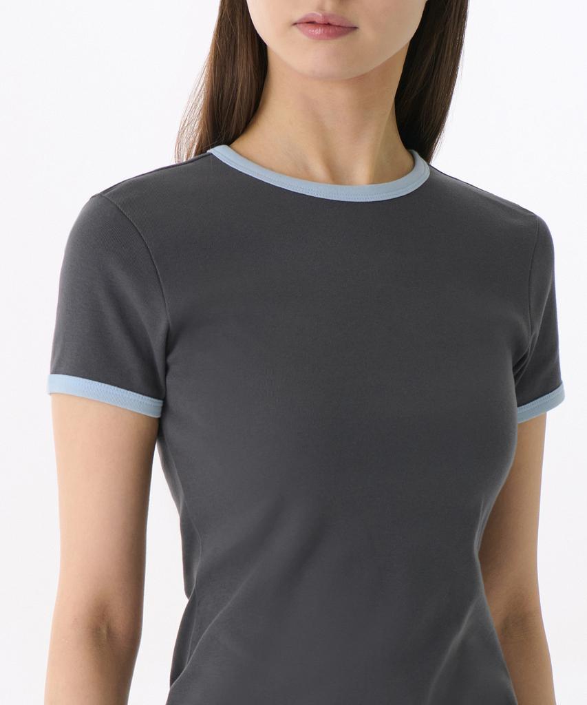 Musinsa Standard Woman Women'S Slim Ringer Jersey Mini Dress [Dark Grey/Sky Blue]