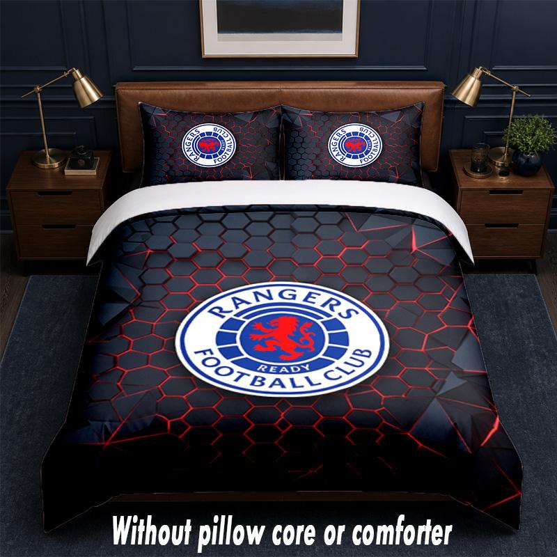 Rangers FC Design Bed Bedding Set 1 Duvet Cover + 2 Pillowcases Soft Breathable Household Bed Linens
