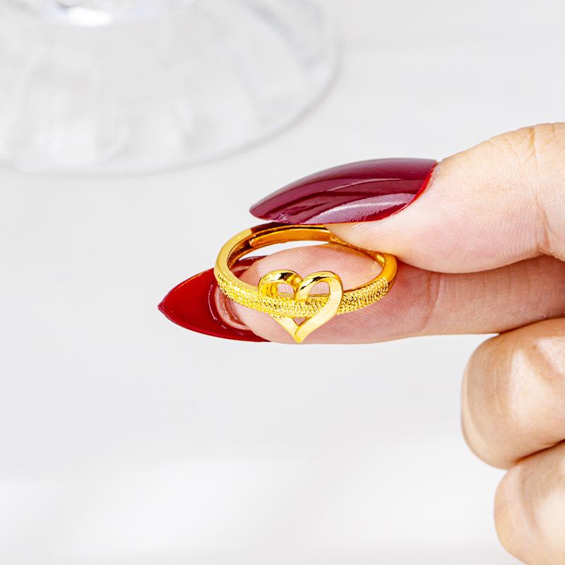 Trendy Hollow Heart Adjustable Ring for Women - Durable Vietnamese Gold with Long-Lasting Color Retention