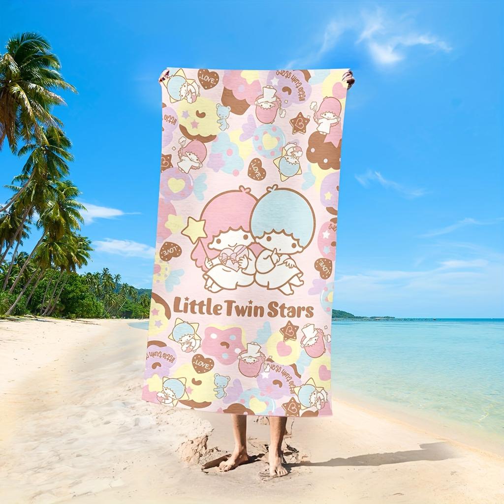 1 пляжное полотенце Little Twin Stars, 2D, с одним рисунком, пастельное, дорожный аксессуар, впитывающее, мягкое, очаровательное, с мультяшной тематикой, прочное, для пляжа