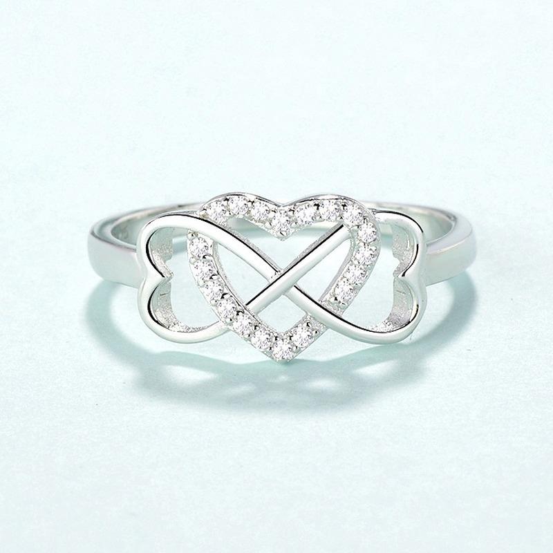 Кольца Trumium 925 пробы из стерлингового серебра для женщин, полированные, с кубическим цирконием, бесконечность и сердце, устойчивое к потемнению, удобное кольцо