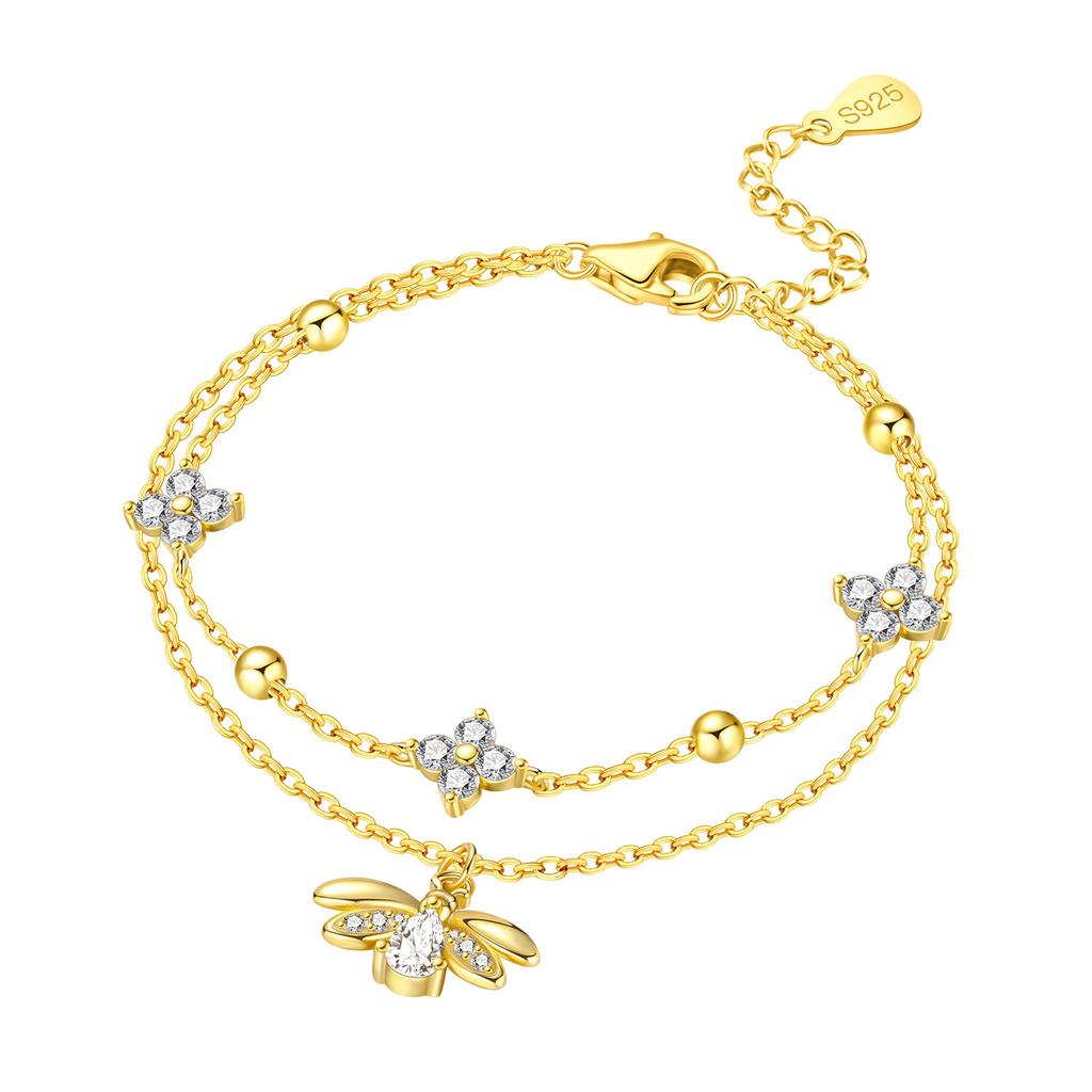 New 925 Silver Rose Gold Double-layer Heart Bracelet Chain Link Women Bracelet Birthday Festival Jewelry Gifts