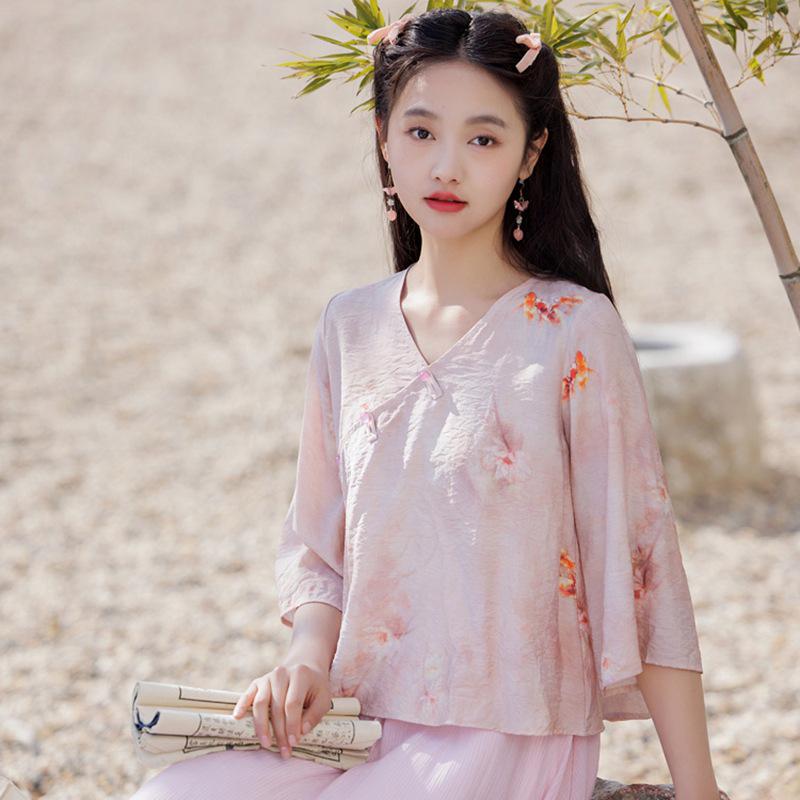 Современный китайский дзен Свободный женский ханьфу большого размера Юбка и топ