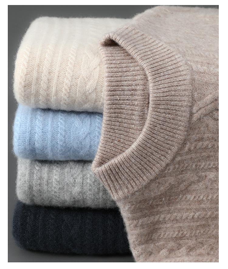 Men's 2025 Autumn/Winter High Neck Cashmere Jacquard Pullover - Thick Knit Base Layer Wool Sweater, Solid Color Trend.