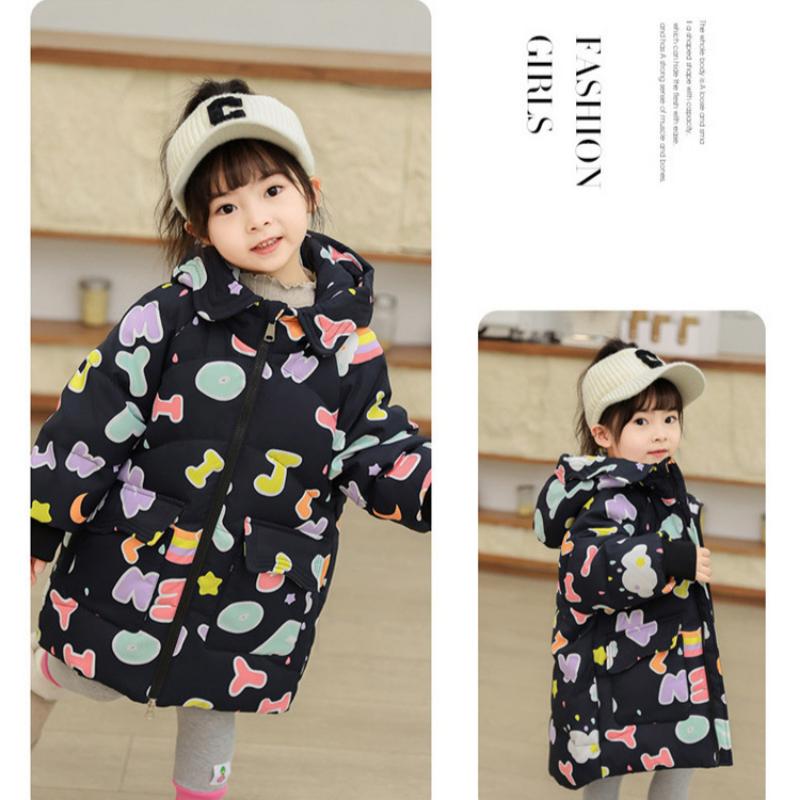 Детская пуховая куртка для девочек средней длины, новый стиль, утепленное стильное пальто для маленьких и средних детей
