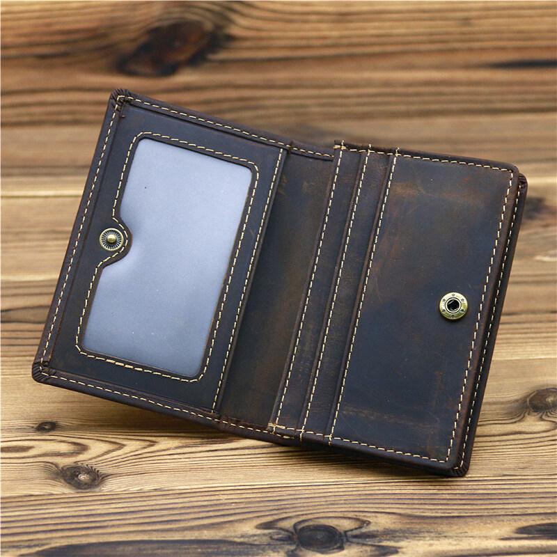 Vintage Crazy Horse Leather Credit Card Holder Wallet Mens Real Cowhide Slim ID VIP Photo Cards Bags Small Change Coins Pouches