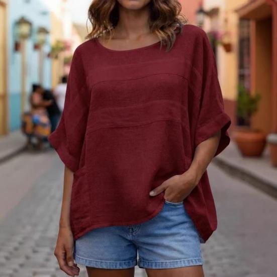 Womens O Neck Shirt Soft Breathable Tops Regular Fit Dolman Sleeve Top Casual Loose Fit Blouse Summer Spring Shirt Perfect for Work Party Date Fashion