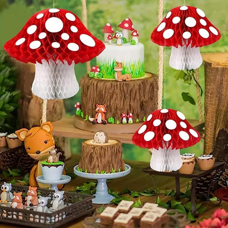 Mushroom Honeycomb Ball Ornament Hangable Decoration For Party Wedding Easter Christmas Home Nursery And Festive Scene Decor