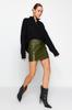 Women's Skirt Fashion New Season Khaki Faux Leather Cargo Pocket High Waist Fitted Mini Knitted Skirt