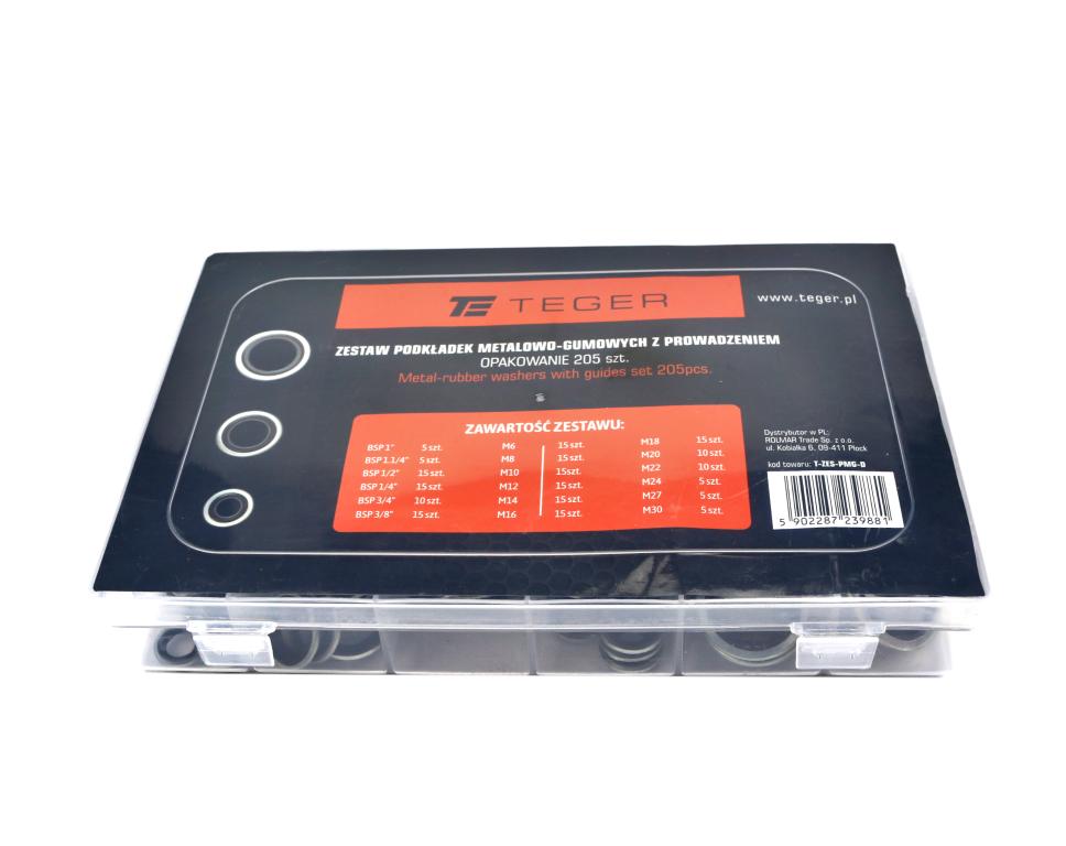 Set of metal-rubber washers with guides, 205 pcs, TEGER