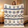 Nautical Anchor Ship Wheel Flannel Throw Blanket Navy Blue Ocean Sailor Wave Rope Print Soft Lightweight Blanket for Sofa Bed