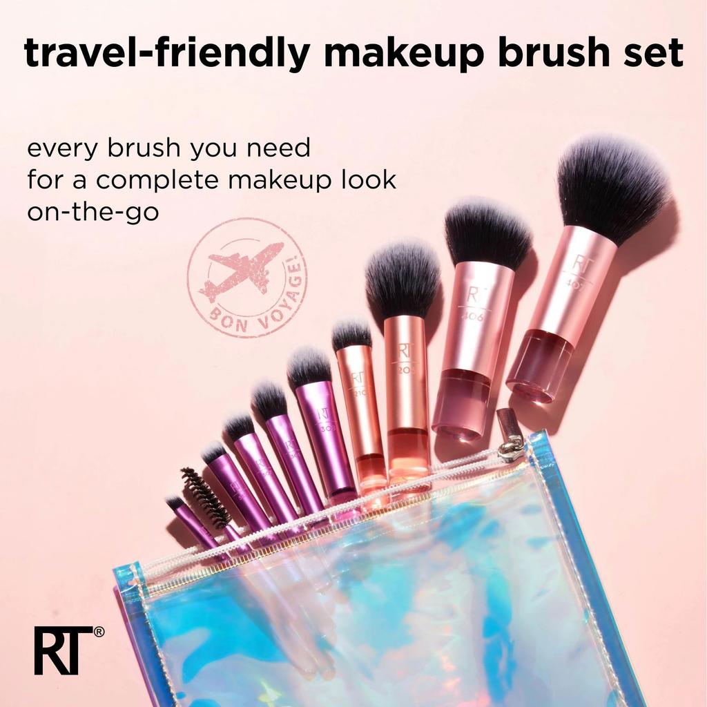 Real Techniques Travel Fantasy Mini Brush Makeup Brushes for and with Makeup Gift Set, Travel-Size Foundation, Eyeshadow, Powder, Blush, Contour,