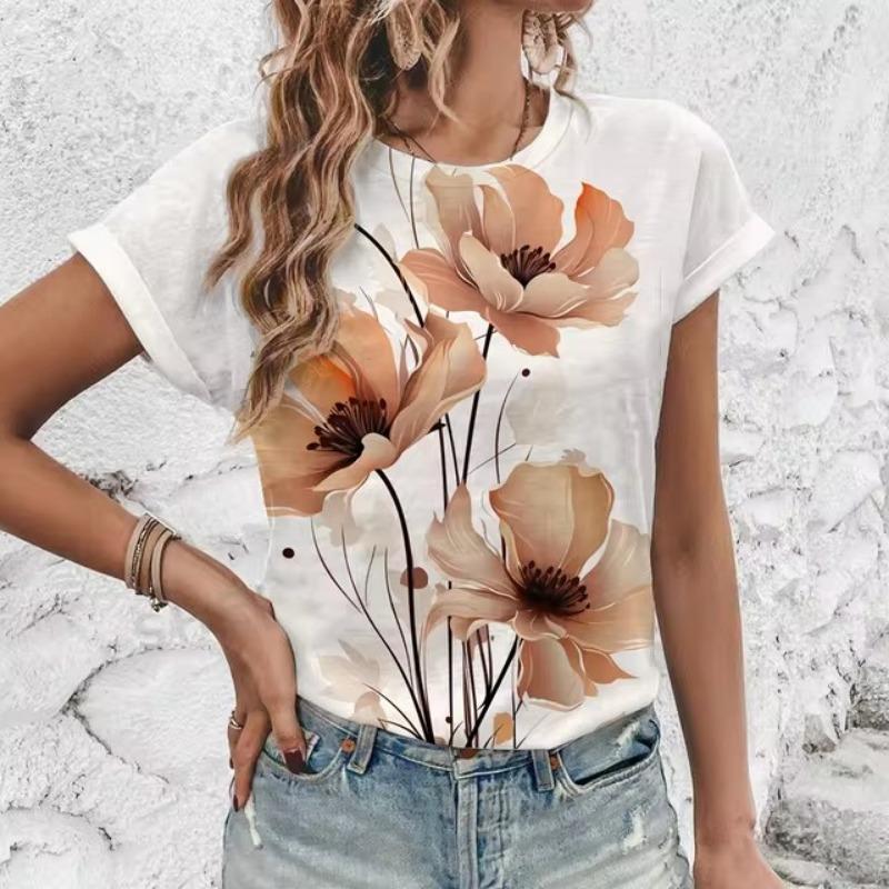 Элегантная женская футболка с художественным цветочным узором, модная футболка с 3D-печатью, популярная женская футболка с короткими рукавами Ummer Leisure