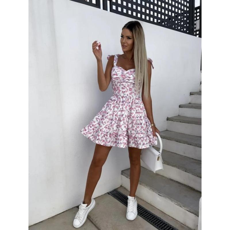 YYFS Женская мода лето весна цветочный узор печати без рукавов с высокой талией повседневные платья