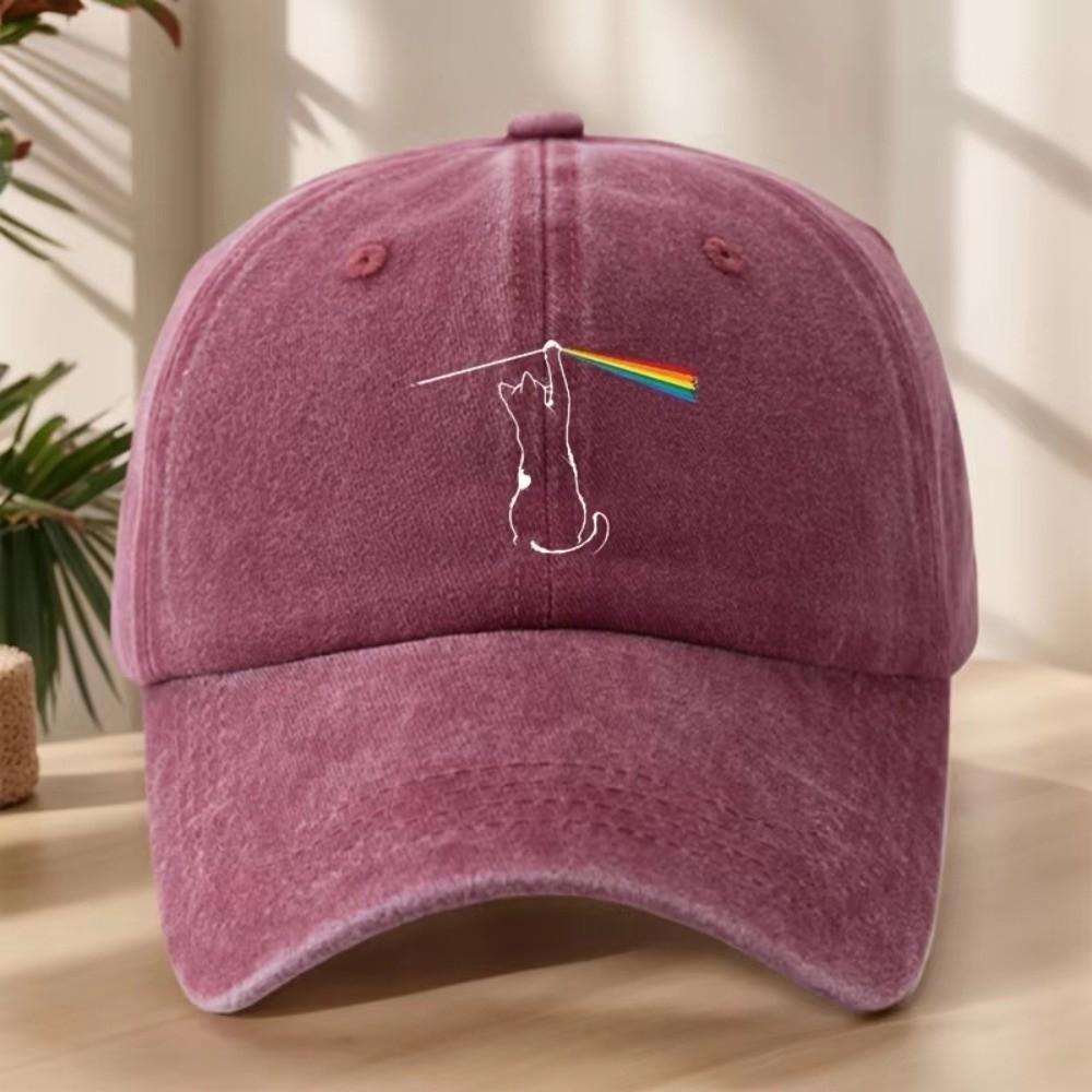 Curved Brim Baseball Cap Rainbow Hook Printed Adjustable Hat Distressed Dad Hat  For Men Women