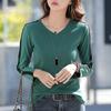 Женская рубашка с длинным рукавом и v-образным вырезом, весенняя корейская новая тонкая женская футболка, хлопковые женские повседневные лоскутные топы размера плюс