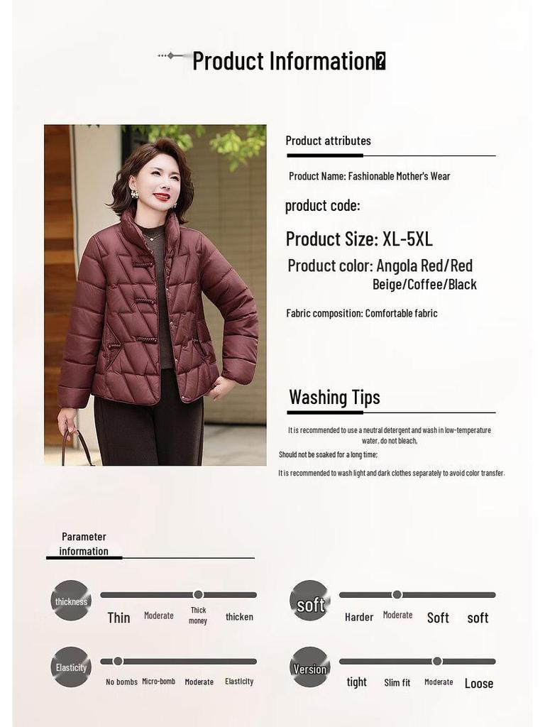 Mid-Aged Women's Stylish Short Padded Winter Jacket