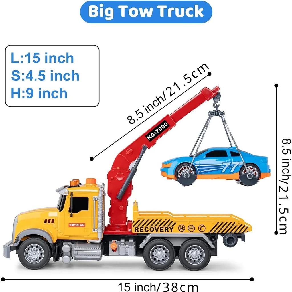 Игрушечные грузовики с крюком, свет и звук для мальчиков, тягач с фрикционным приводом и прицепом, игрушечные машинки для детей