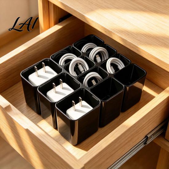 Electronics Accessory Case 11 Compartment Data Cable Storage Box Space Saving Drawer Bin Plastic Organizer USB Cables Chargers Keeper for